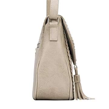 KKXIU Casual Flap Saddle Crossbody Bags for Women Purses and Handbags with Tassel (Z-Beige)