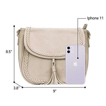 KKXIU Casual Flap Saddle Crossbody Bags for Women Purses and Handbags with Tassel (Z-Beige)