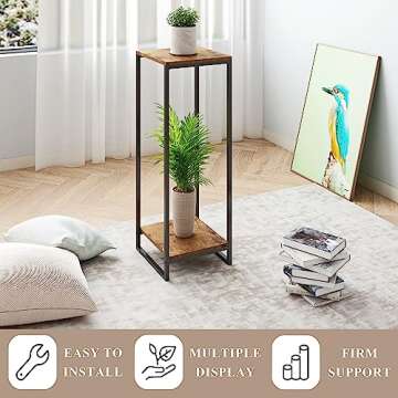 JEPRECO 34" Tall Plant Stand Indoor, 2-Tier Modern Plant Shelf, Corner Flower Pot Holder Organizer for Living Room Balcony Patio Garden (Rustic Brown)