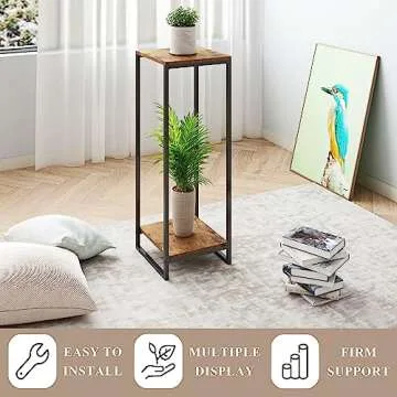 JEPRECO 34" Tall Plant Stand Indoor, 2-Tier Modern Plant Shelf, Corner Flower Pot Holder Organizer for Living Room Balcony Patio Garden (Rustic Brown)