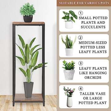 JEPRECO 34" Tall Plant Stand Indoor, 2-Tier Modern Plant Shelf, Corner Flower Pot Holder Organizer for Living Room Balcony Patio Garden (Rustic Brown)