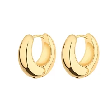 Wgoud Chunky Huggie Earring 14K Gold Hoop Earrings for Men Women Hypoallergenic, Thick Twist Earring (6 Prs Chunky Gold)
