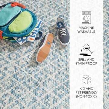 Dash and Albert Melange Diamond Machine Washable Area Rug - Runner - 2.5' x 8' Blue - Diamond Accent Rug - Anti-Slip Backing, Lightweight, Machine Washable, High Traffic Area Kitchen, Mudroom