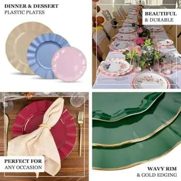 Efavormart 10 Pack | Dusty Rose 6" Round Plastic Dessert Salad Plates, Disposable Appetizer Plates with Gold Wavy Rim for Wedding, Outdoor Receptions, Banquets, Holiday Dining