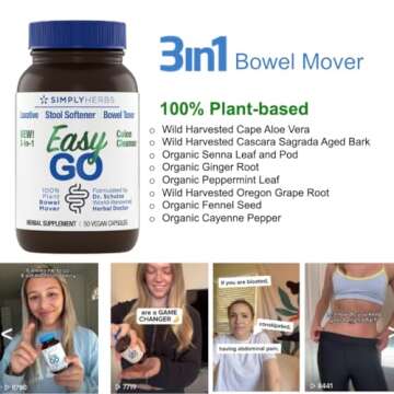 Dr. Schulze's Easy GO Bowel Mover - Formulated Gentle Laxative, Colon Toner & Stool Softener | 100% Plant Natural Bowel Cleanse - Promotes Regular & Complete Bowel Movements - 50 Count Vegan