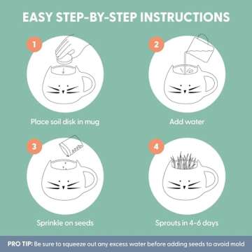 The Cat Ladies Organic Cat Grass for Indoor Cats - Growing Kit with Organic Seed Mix, Soil and Black Cat Planter. Natural Hairball Control and Digestion Remedy, Cat Gifts