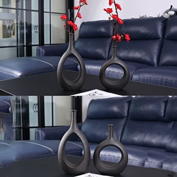 Elegant SANFERGE Set of 2 Black Ceramic Vases