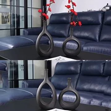 Elegant SANFERGE Set of 2 Black Ceramic Vases