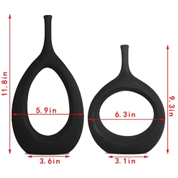 Elegant SANFERGE Set of 2 Black Ceramic Vases
