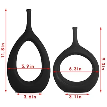 Elegant SANFERGE Set of 2 Black Ceramic Vases
