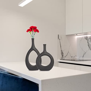 Elegant SANFERGE Set of 2 Black Ceramic Vases