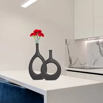 Elegant SANFERGE Set of 2 Black Ceramic Vases