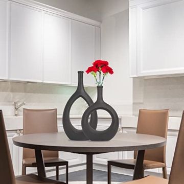 Elegant SANFERGE Set of 2 Black Ceramic Vases