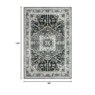 Xilixili 8x10 Washable Area Rug - Anti-Slip Backing, Vintage Floral Design for Home Decor