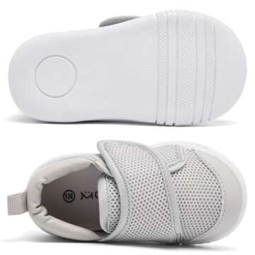 MORENDL Baby Sneakers Boys Girls First Walkers Shoes Lightweight Mesh Breathable Non-Slip Infant Shoes 6 9 12 15 18 24 Months Grey