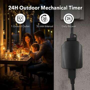 BN-LINK 24-Hour Mechanical Outdoor Light Timer, Outdoor Timer Waterproof, 1 Grounded Timer Outlet fo...
