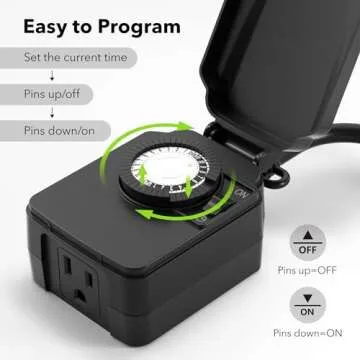 BN-LINK 24-Hour Mechanical Outdoor Light Timer, Outdoor Timer Waterproof, 1 Grounded Timer Outlet for Home and Garden, 15A 1/2HP, Heavy Duty