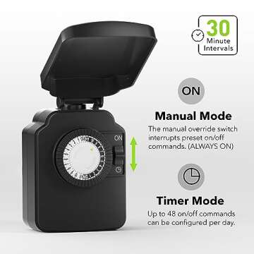 BN-LINK 24-Hour Mechanical Outdoor Light Timer, Outdoor Timer Waterproof, 1 Grounded Timer Outlet for Home and Garden, 15A 1/2HP, Heavy Duty