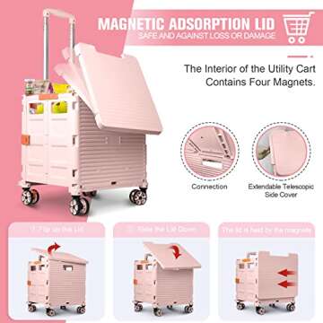 FELICON SELORSS Portable Rolling Cart - Durable Utility Hand Truck with Magnetic Lid