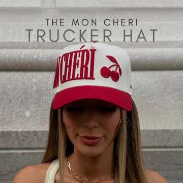 Vintage Trucker Hat | Country Cowboy Cute Preppy Retro Western Trucker Hats | Men Women Trendy Snapback | Tan Red Green Black (Mon Chéri | Dark Red)