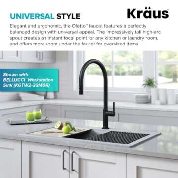 Kraus KPF-2821MB Oletto High-Arc Single Handle Pull-Down Kitchen Faucet, 21 Inch, Matte Black