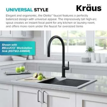 Kraus KPF-2821MB Oletto High-Arc Single Handle Pull-Down Kitchen Faucet, 21 Inch, Matte Black