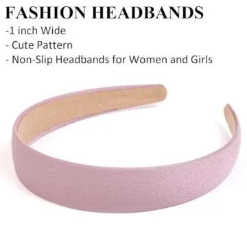 Headbands for Women Trendy Pink Headbands for Women’s Hair Non Slip 1 inch Wide Cute Headbands for Girls, Floral Thick Head Bands Elastic Hair Bands for Women Hair Fashion Hair Accessories 4PCS