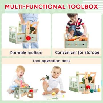Asweets Kids Tool Set, Wooden Toddler Tool Bench with Box, Montessori STEM Educational Pretend Play ...