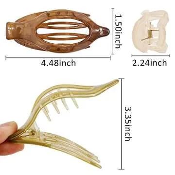 ATODEN Flat Claw Clips Barrettes for Women - Alligator Hair Clips (3 Pcs), Duck Billed Clips for Thin & Medium Hair Styling, Jaw Clamps