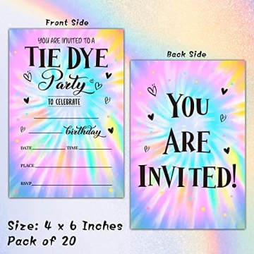 Foosproea Tie Dye Birthday Invitations - 20 Pack