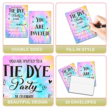 Foosproea Tie Dye Birthday Invitations - 20 Pack