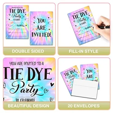 Foosproea Tie Dye Birthday Invitations - 20 Pack