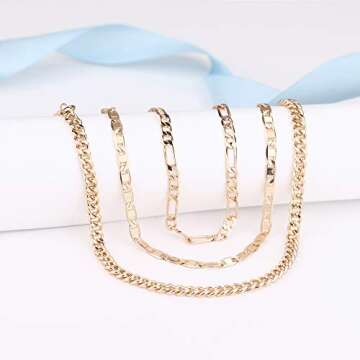 Jstyle 3Pcs Gold Anklet for Women Figaro/Herringbone/Cuban/Paperclip Link Chain Ankle Bracelet Adjustable Beach Foot Jewelry D