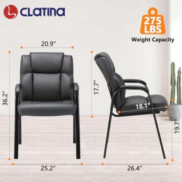 CLATINA Leather Guest Chair with Padded Arm Rest for Reception Meeting Conference and Waiting Room Side Office Home Black