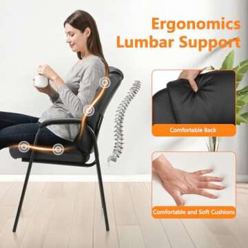 CLATINA Leather Guest Chair with Padded Arm Rest for Reception Meeting Conference and Waiting Room Side Office Home Black