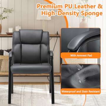 CLATINA Leather Guest Chair with Padded Arm Rest for Reception Meeting Conference and Waiting Room Side Office Home Black