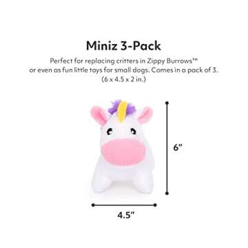 ZippyPaws Burrow Replacement Miniz - Unicorn 3-Pack, Rainbow Unicorn Toy with Squeakers, Plush Dog T...