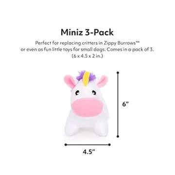 ZippyPaws Burrow Replacement Miniz - Unicorn 3-Pack, Rainbow Unicorn Toy with Squeakers, Plush Dog T...