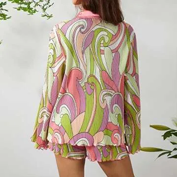 NUFIWI Women Y2K 2 Piece Pants Set Oversized Floral Printed Button Down Shirt High Waist Pants Pleated Casual Summer Loungewear(T Floral Colorful,Small)