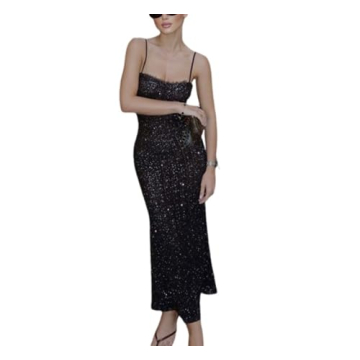QNI Sexy Spaghetti Strap Dress Backless Sparkly Dress for Women Bodycon Party Night Club Cocktail Dr...