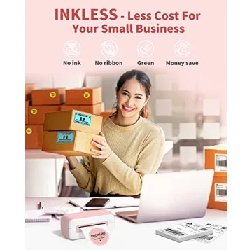 Compact 4x6 Pink Thermal Label Printer for Shipping