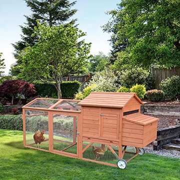 PawHut 96.5" Chicken Coop Wooden Hen House Poultry Cage Pen Portable with Wheels and Nesting Box