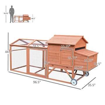 PawHut Chicken Coop with Nesting Box & Wheels for Backyard