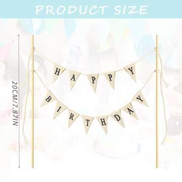 Happy Birthday Cake Banner Personalized Birthday Cake Bunting Topper Happy Birthday Cake Toppers Happy Birthday Cake Sign Topper Garland Wood Pole Cake Topper for Birthday Party Supplies