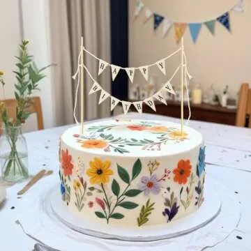 Happy Birthday Cake Banner Personalized Birthday Cake Bunting Topper Happy Birthday Cake Toppers Happy Birthday Cake Sign Topper Garland Wood Pole Cake Topper for Birthday Party Supplies