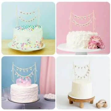 Happy Birthday Cake Banner Personalized Birthday Cake Bunting Topper Happy Birthday Cake Toppers Happy Birthday Cake Sign Topper Garland Wood Pole Cake Topper for Birthday Party Supplies