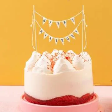 Happy Birthday Cake Banner Personalized Birthday Cake Bunting Topper Happy Birthday Cake Toppers Happy Birthday Cake Sign Topper Garland Wood Pole Cake Topper for Birthday Party Supplies