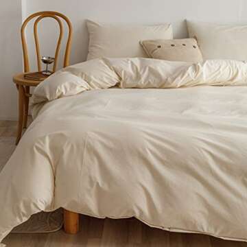 Beige Duvet Cover King Size Bedding Solid Color Modern Bedding Collection for Adults Easy Care Comforter Cover Zipper Closure Washed Cotton Bed Duvet Quilt Cover with 2 Pillowcases