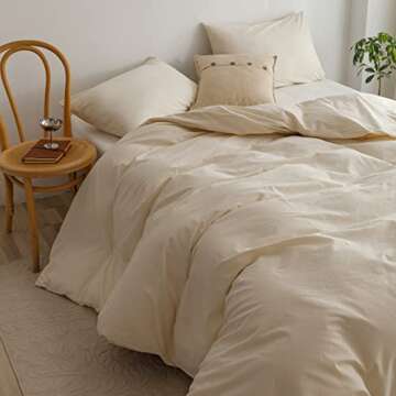 Beige Duvet Cover King Size Bedding Solid Color Modern Bedding Collection for Adults Easy Care Comforter Cover Zipper Closure Washed Cotton Bed Duvet Quilt Cover with 2 Pillowcases