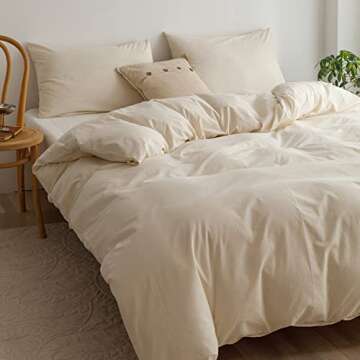 Beige Duvet Cover King Size Bedding Solid Color Modern Bedding Collection for Adults Easy Care Comforter Cover Zipper Closure Washed Cotton Bed Duvet Quilt Cover with 2 Pillowcases